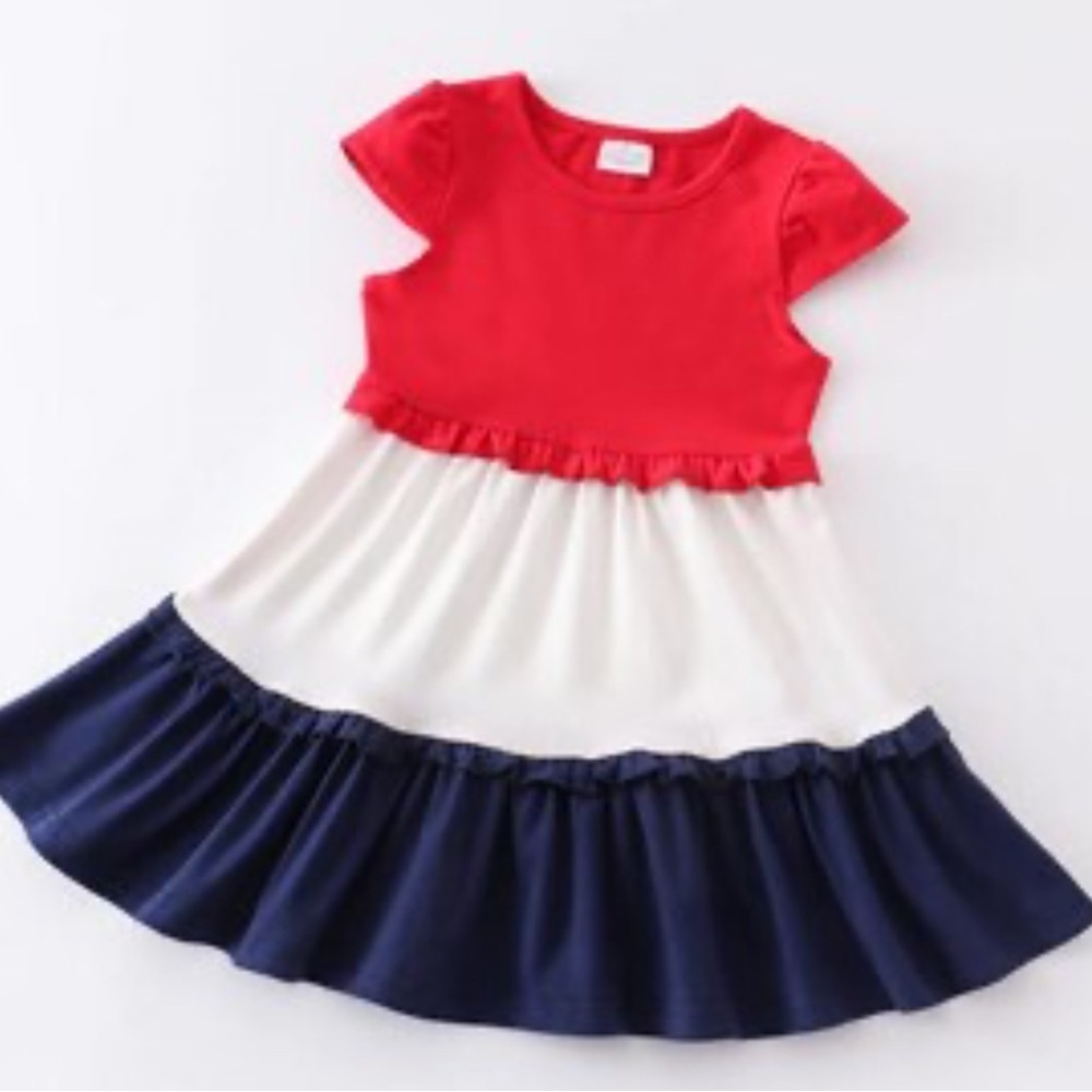 Red and White Ruffled Tiered Sundress with Puff Cap Sleeves